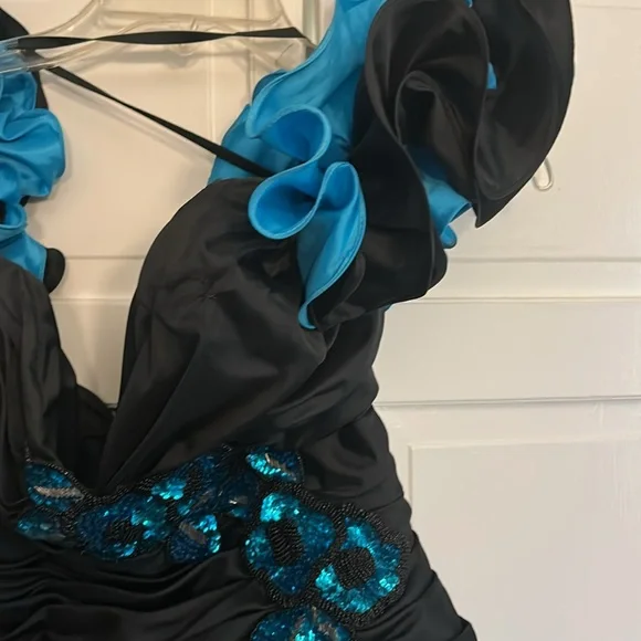 Blue and Black EIGHTIES 80’s retro classic dress Alyce Designs no size tag - Picture 4 of 5